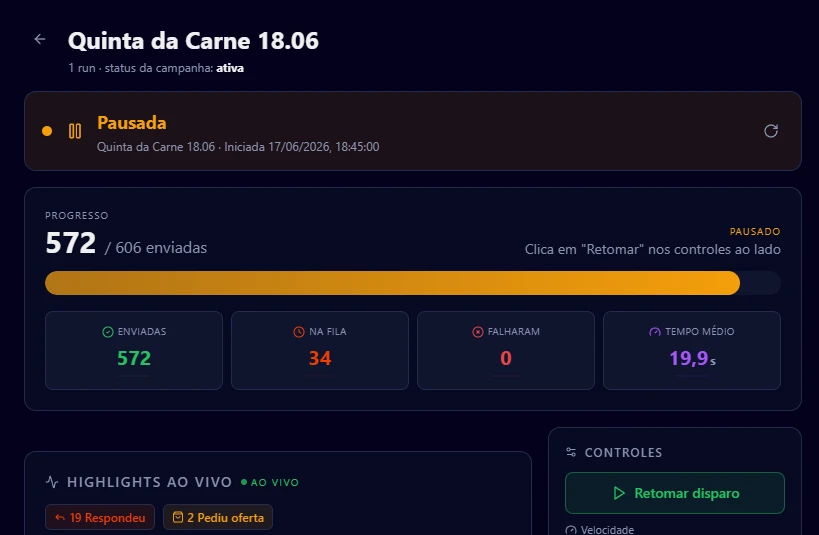 Tela de Disparos no Somado Dispara