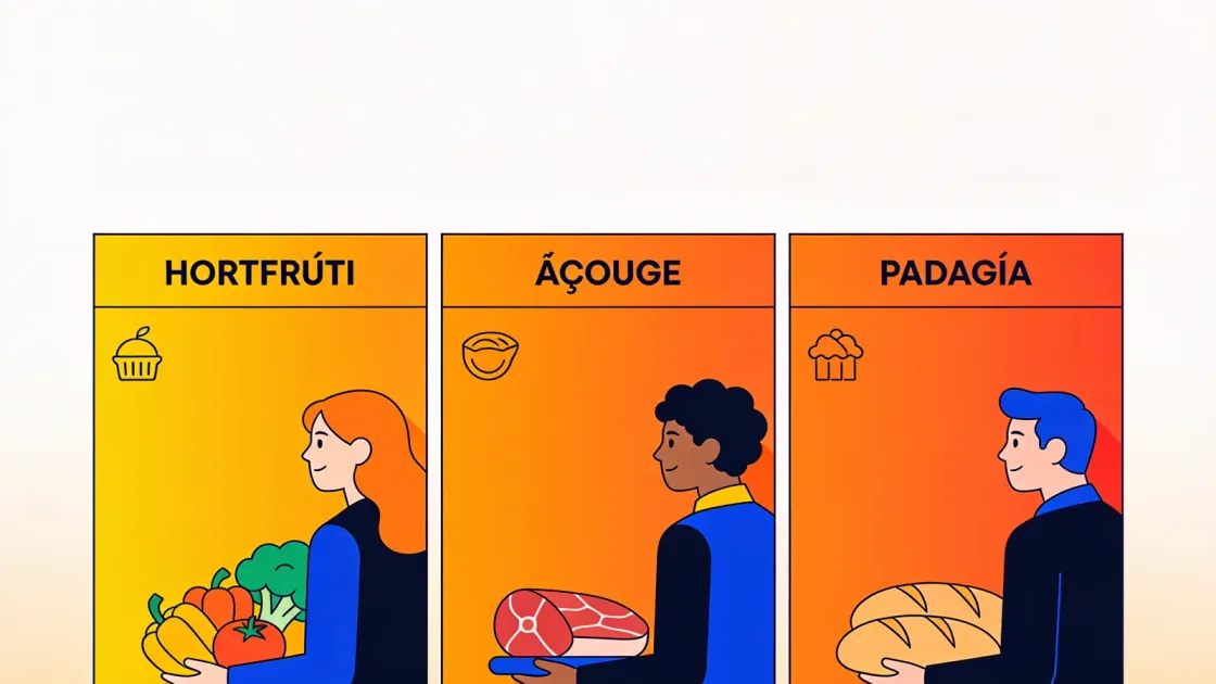 Colagem de encartes de hortifruti, açougue e padaria
