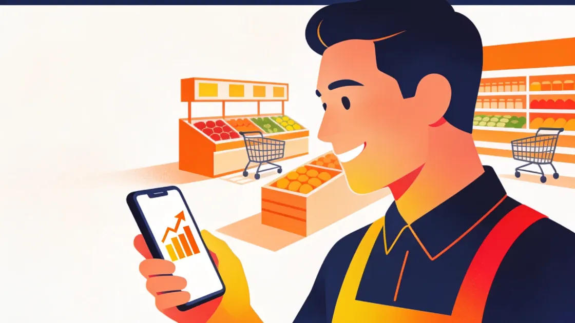 Dono de supermercado mandando oferta pelo WhatsApp no celular